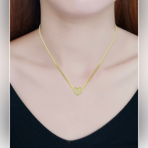 Pave Jewelry - Cubic Zirconia Pavé Heart 18" Pendant Necklace in Gold